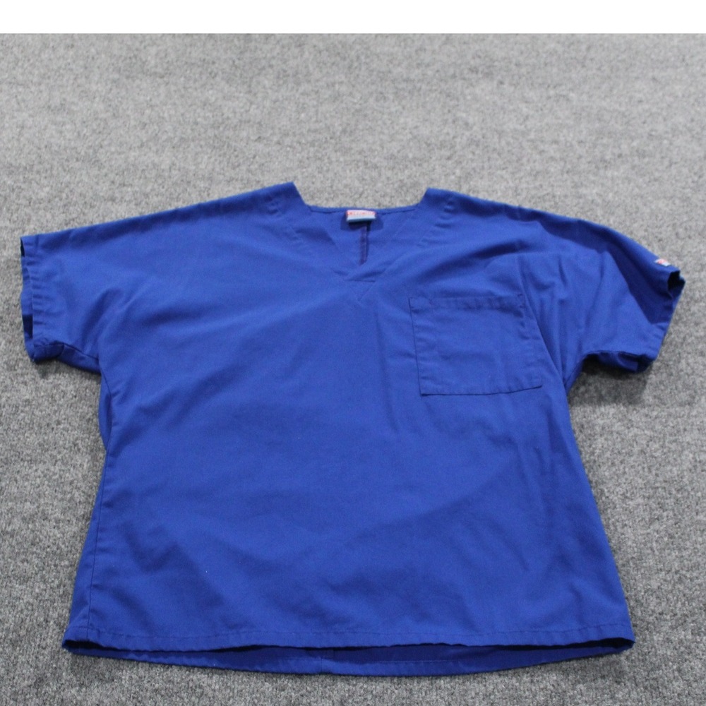 Cherokee Workwear Scrub‎ Top Blue Short Sleeve V Neck Pocket Medical Uniform
